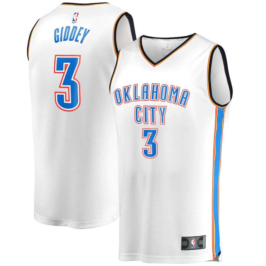 Men Oklahoma City Thunder 3 Josh Giddey Fanatics Branded White Association Edition 2022-23 Fast Break Replica NBA Jersey